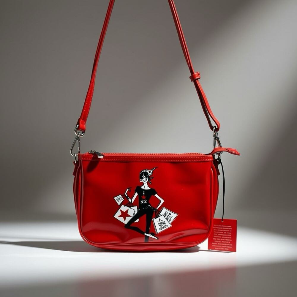Vintage Women Small Crossbody Purse Hot Red Izak NYC Shoppers Detachable Strap